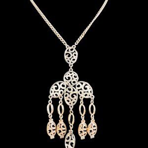 Vintage Gold Tone Curb Chain Double Sided Chandelier Necklace (5356)